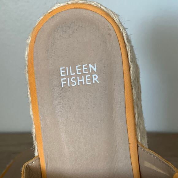 Eileen Fisher Tarry Espadrille Wedge Slide Platform Sandal Toe Loop 9 US Mango - Picture 2 of 16